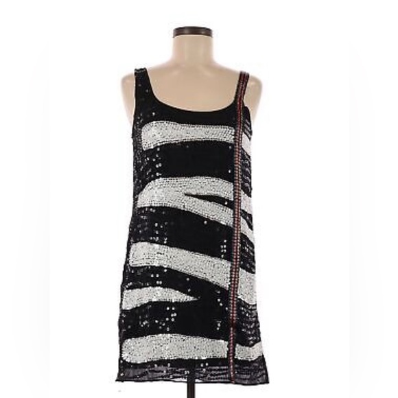 Foley + Corinna sz XS SILK Zebra Sequin SEXY Mini Dress NWT Paris Hilton COUTURE - Picture 3 of 17
